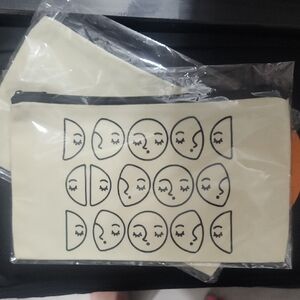 Cream Zipper Pouch with Face Design
